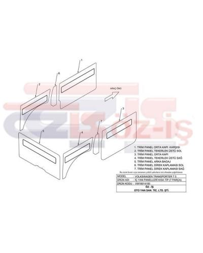 VW TRANSPORTER T5 INTERIOR SIDE PANEL SET SHORT TYPE 7 PCS